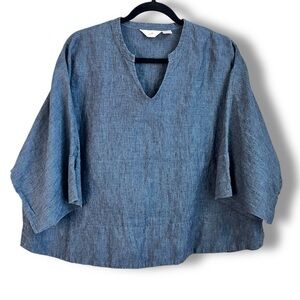 J. Jill 100% Linen Blue Kimono Sleeve Boxy Oversized Top/Blouse Sz L EUC